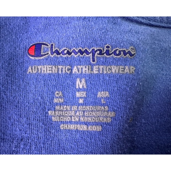 Champion Authentic Athleticwear T-Shirt Blue Script Logo Cotton Mens Size Medium - Picture 4 of 8